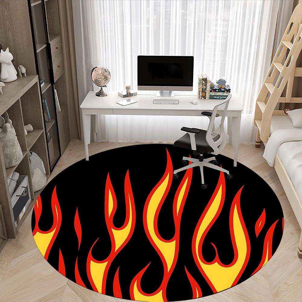 1pc Flame Pattern Carpet, Round Non Slip Durable Large Size Office Carpet, Suitable for Office
