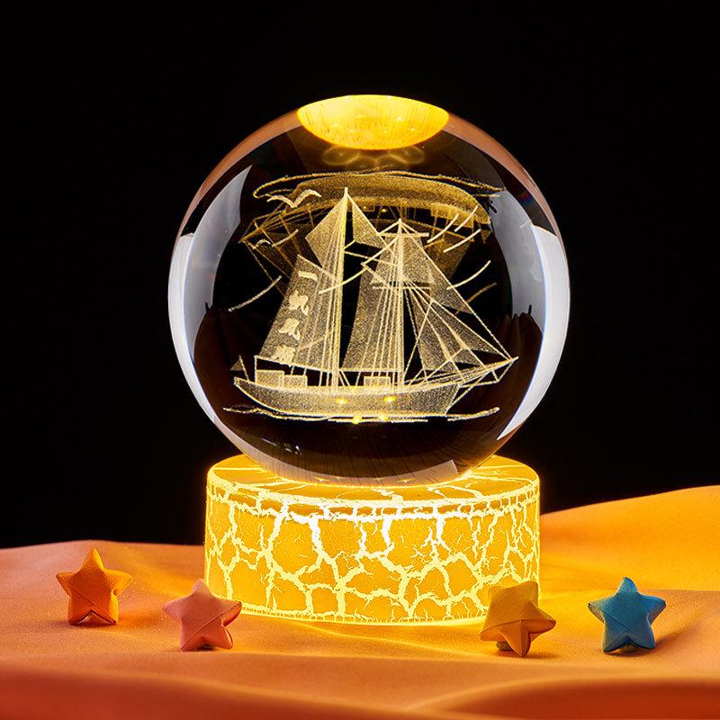 Glowing Crystal Ball 3D Engraved Night Light - Creative Gift & Ornament