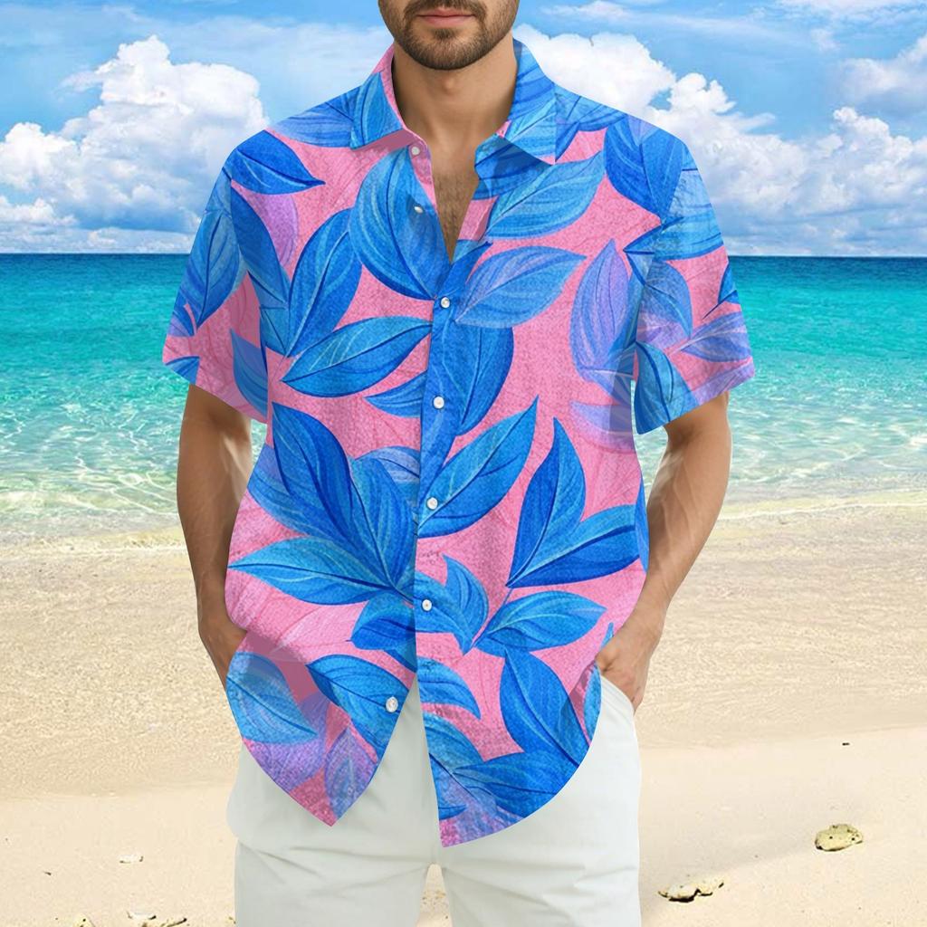 Men's Fashion Casual Loose Hawaiian Print Short-sleeved Shirt