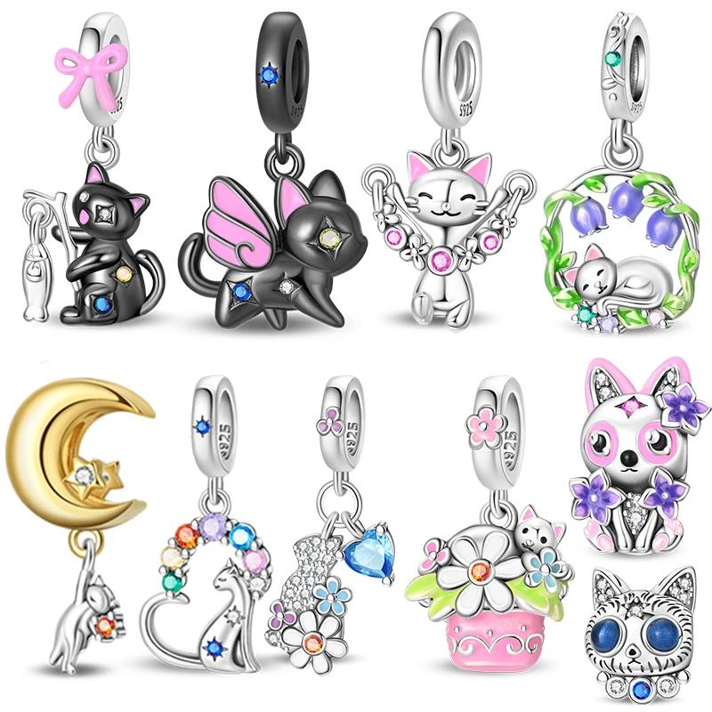 New Authentic Copper Animal Collection Charm Bead Charms Black Wing Cat Fishing Pendants Bead Charms Compatible With Bracelets Do It Yourself Jeweller