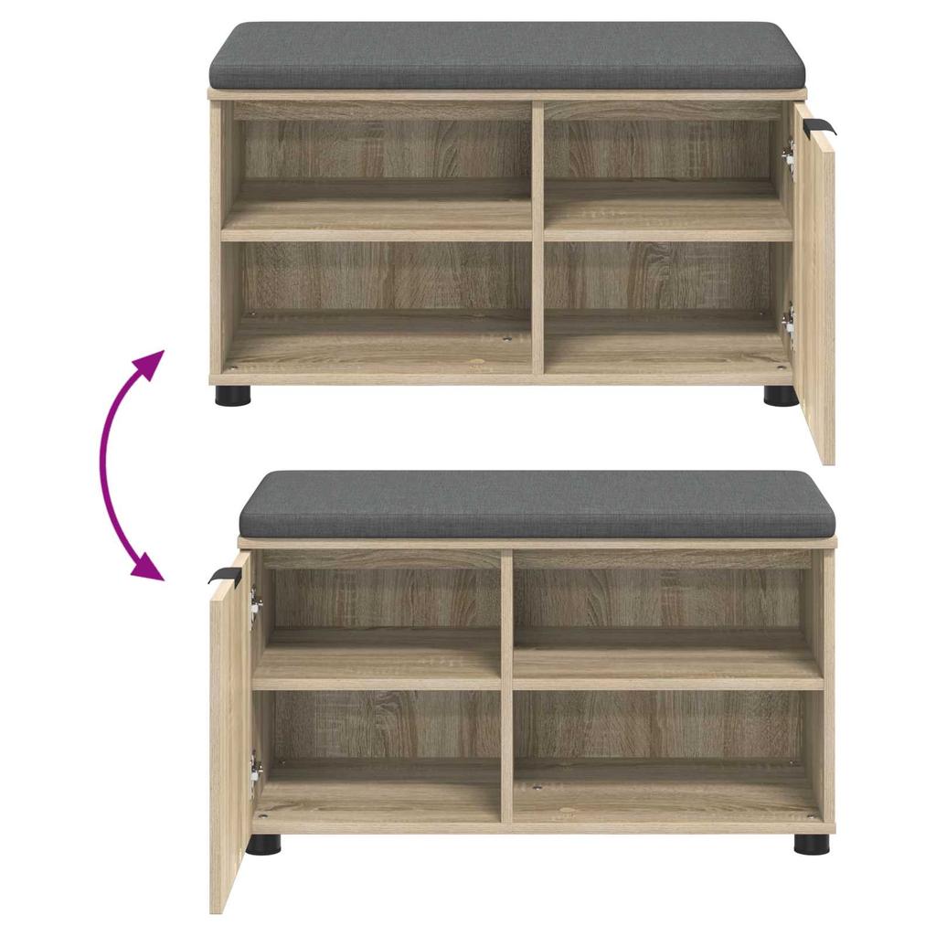 Hallway Bench with Cushion and Shelf Sonoma Oak Finish 80 x 38 x 46 cm