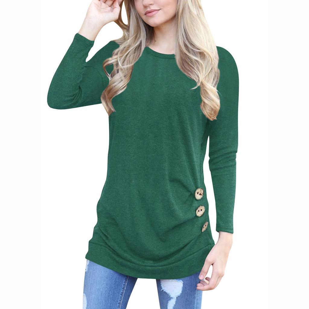 Stylish Long-sleeve Button Detail T-shirt For Women In Various Colors And Sizes