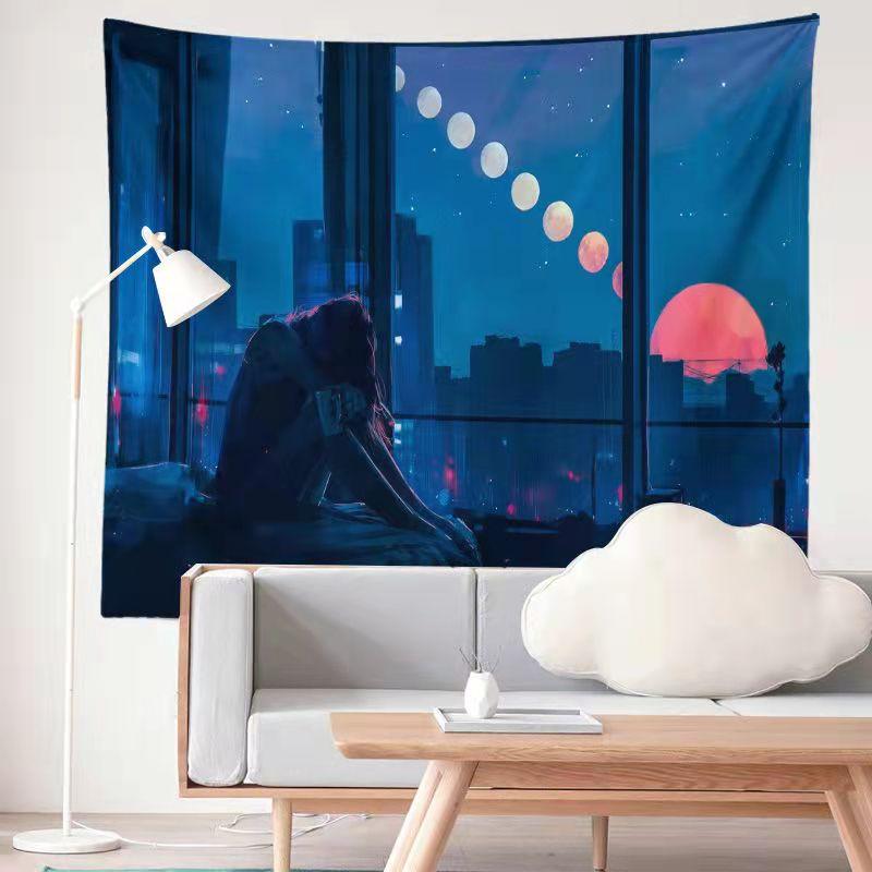 Aesthetics Sunset Starry Night Sky Moon Landscape Background Bedside Living Room Dormitory Decoration Tapestry