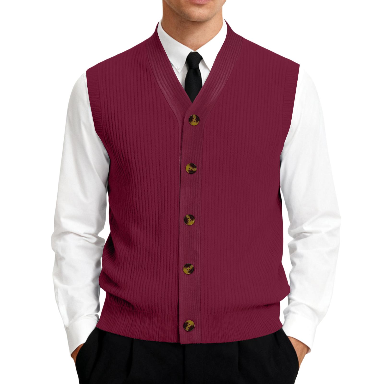 

Men s V-Neck Sleeveless Knit Cardigan Vest XL