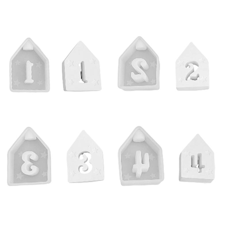 4Pcs Numbered House Candlestick Molds for Candle Holder Plaster Decoration Christmas Decoration, Epoxy Resin Molds 1