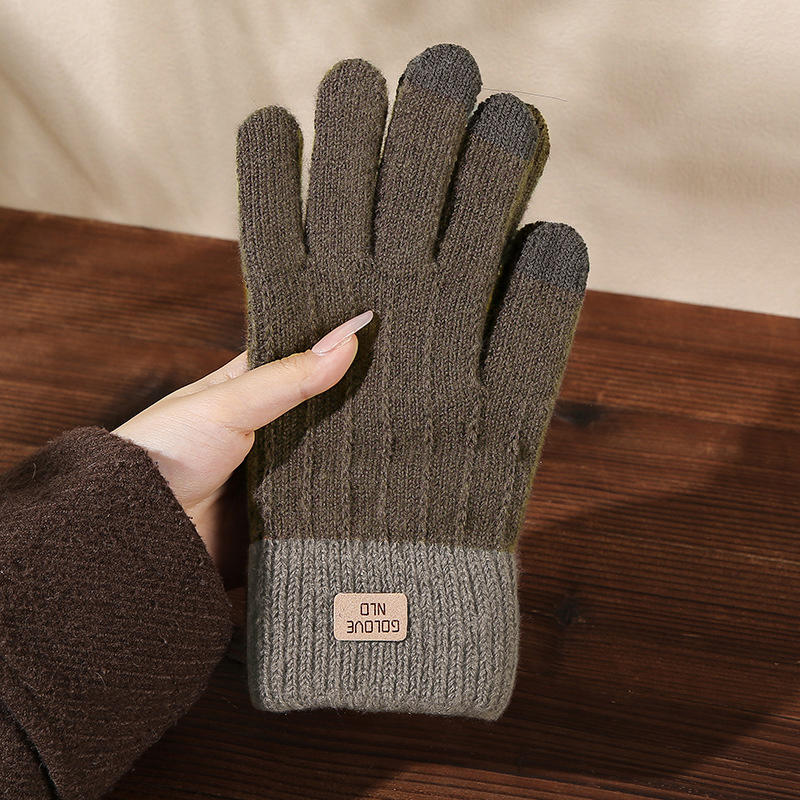 Gants d'hiver chauds et épais pour femmes et hommes, mitaines tricotées extensibles, gants à doigts complets, gants doubles de couleur assortie