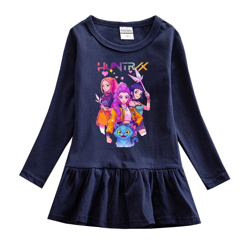 Kpop Monster Hunter Witch Korean Style Girls' Cartoon Ruffle Long Sleeve Mesh Princess Dress for Spring and Autumn.