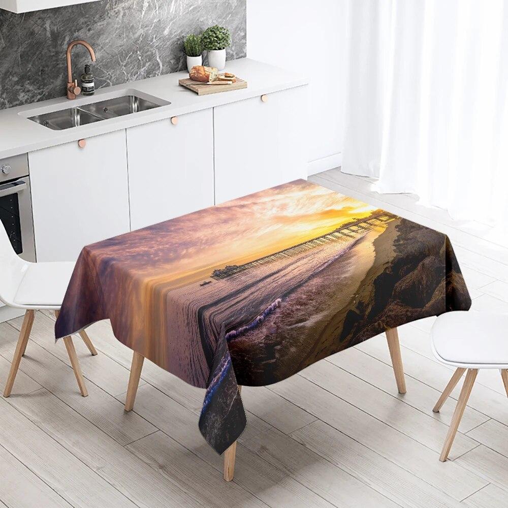 Nature Scenery Tablecloth Beach  Printed  Party Restaurant Table Decoration Stain Resistant & Waterproof