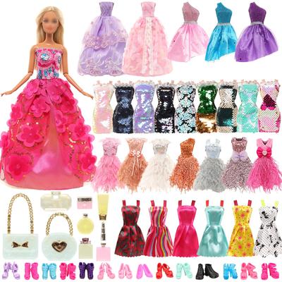 Barwawa 30cm Doll Clothes Set (31 Pieces)  12 Dresses + 10 Pairs of Shoes + 9 Accessories (Makeup, Bag, Etc.) - Suitable for 16 Scale Dolls