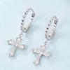 S925 Sterling Silver Zircon Cross Earrings with Round Bead Hoops - High-End European and American Style for Women