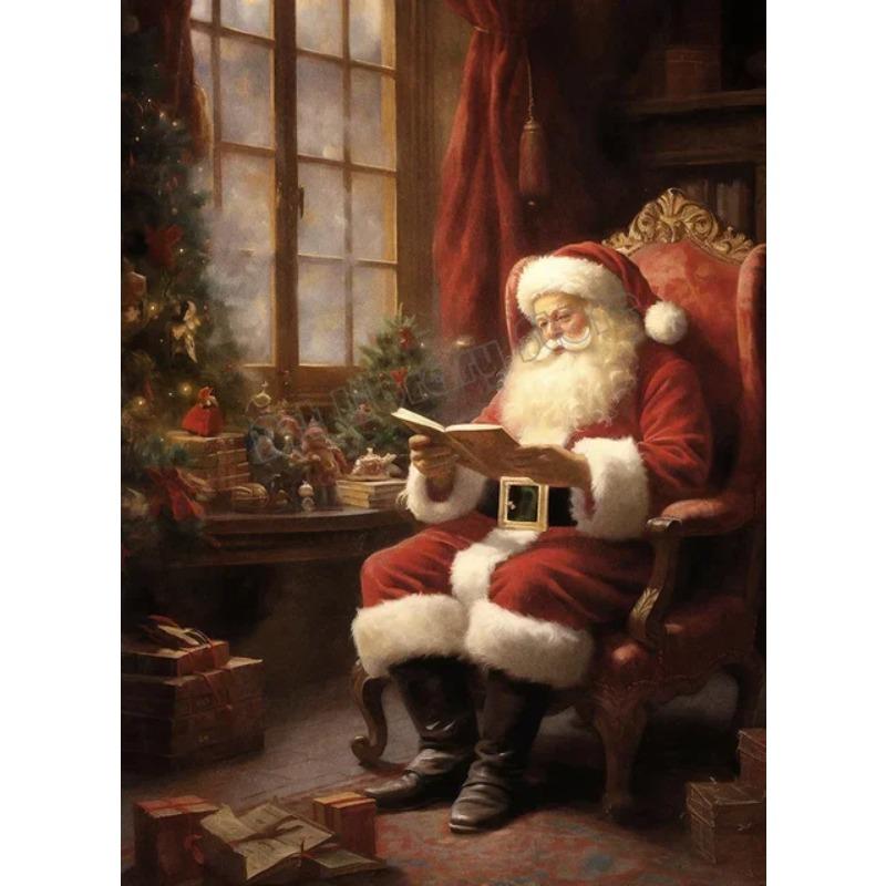 Vintage Weihnachtsmann Porträt Leinwandbild Mistelzweig Briefe lesen Spielzeug Kekse Weihnachts-Wanddeko Heimdeko Poster Pr