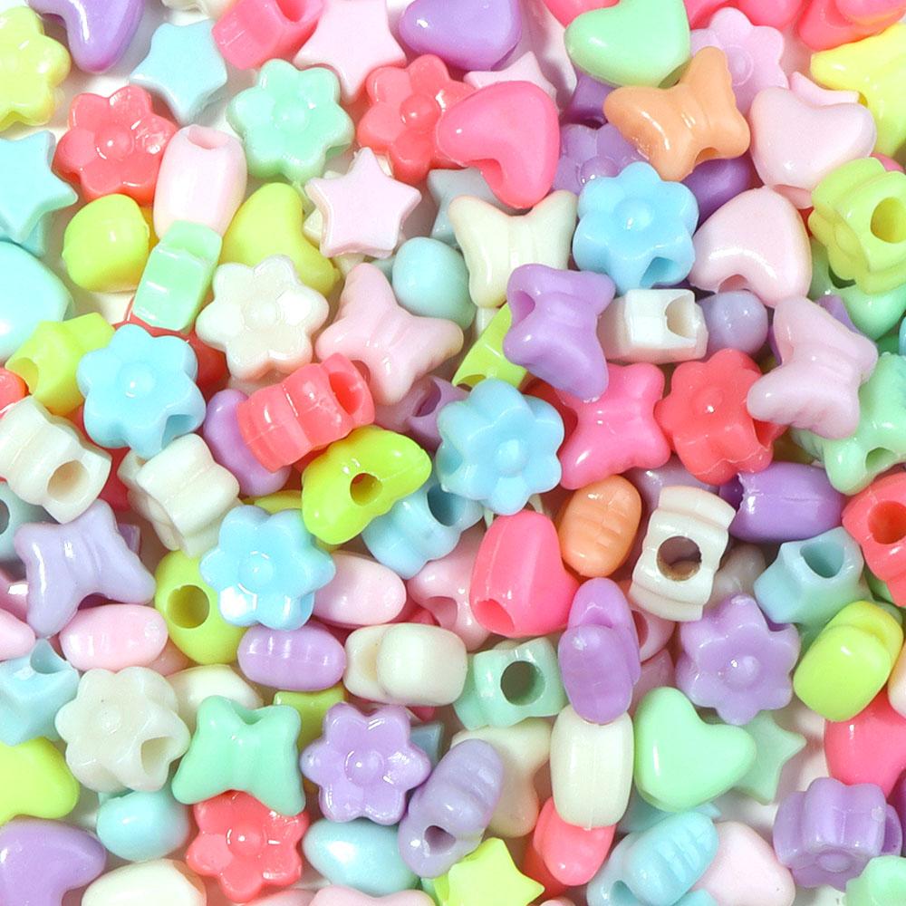 200Pcs Acrylic Beads Candy Color Love Flower Star Butterfly Loose Bead for Jewelry Supplies DIY Bracelet Keychain Decoration