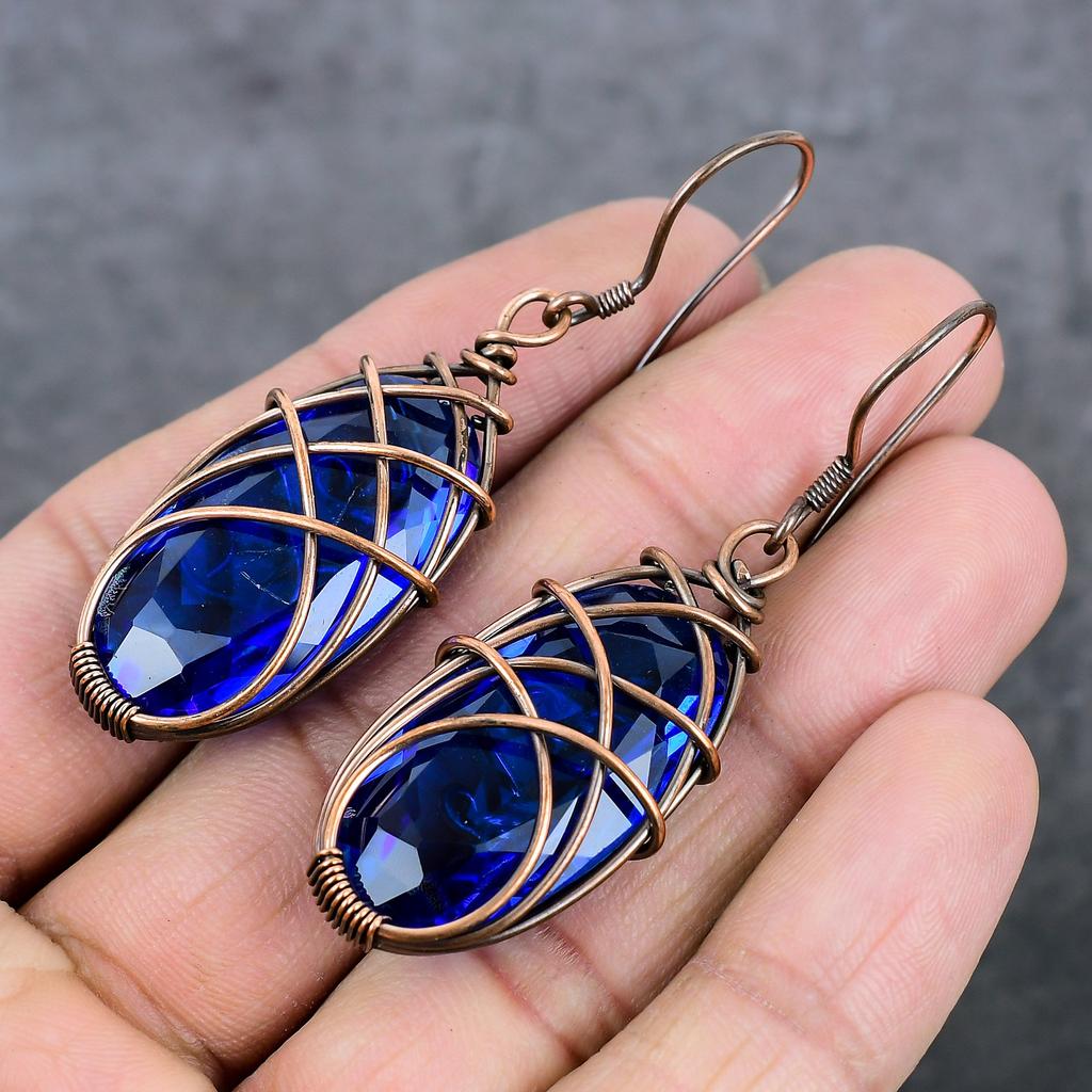 Natural Tanzanite Quartz Copper Wire Wrap Gift Jewelry Earring 2.56" K2P20