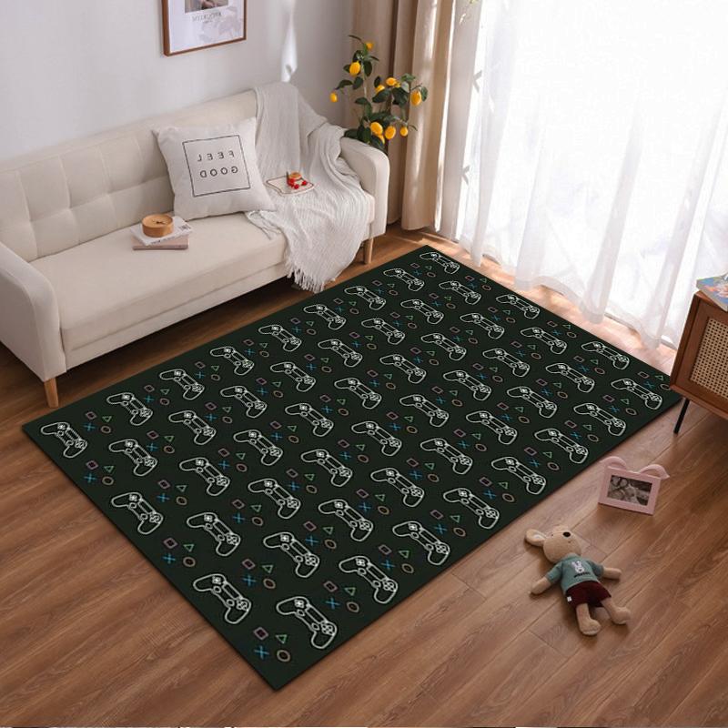 Game Controller Pattern Carpet with Playful Design, Black Décor Rug Suitable for Use As an Anti-slip for Living Room Bedroom Sofas