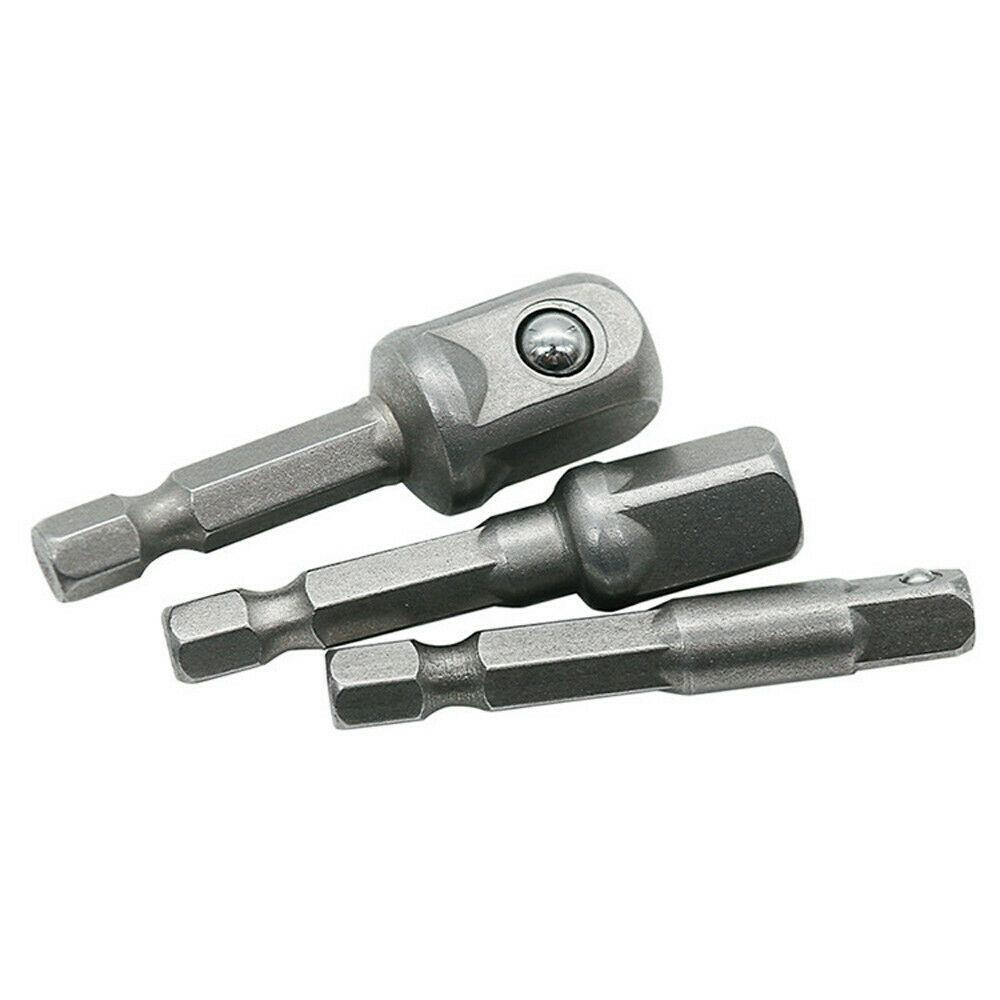 3pcs 1/4 3/8 1/2 Socket Adapter Hex Shank Drill Bits Extension Rod Power Tools