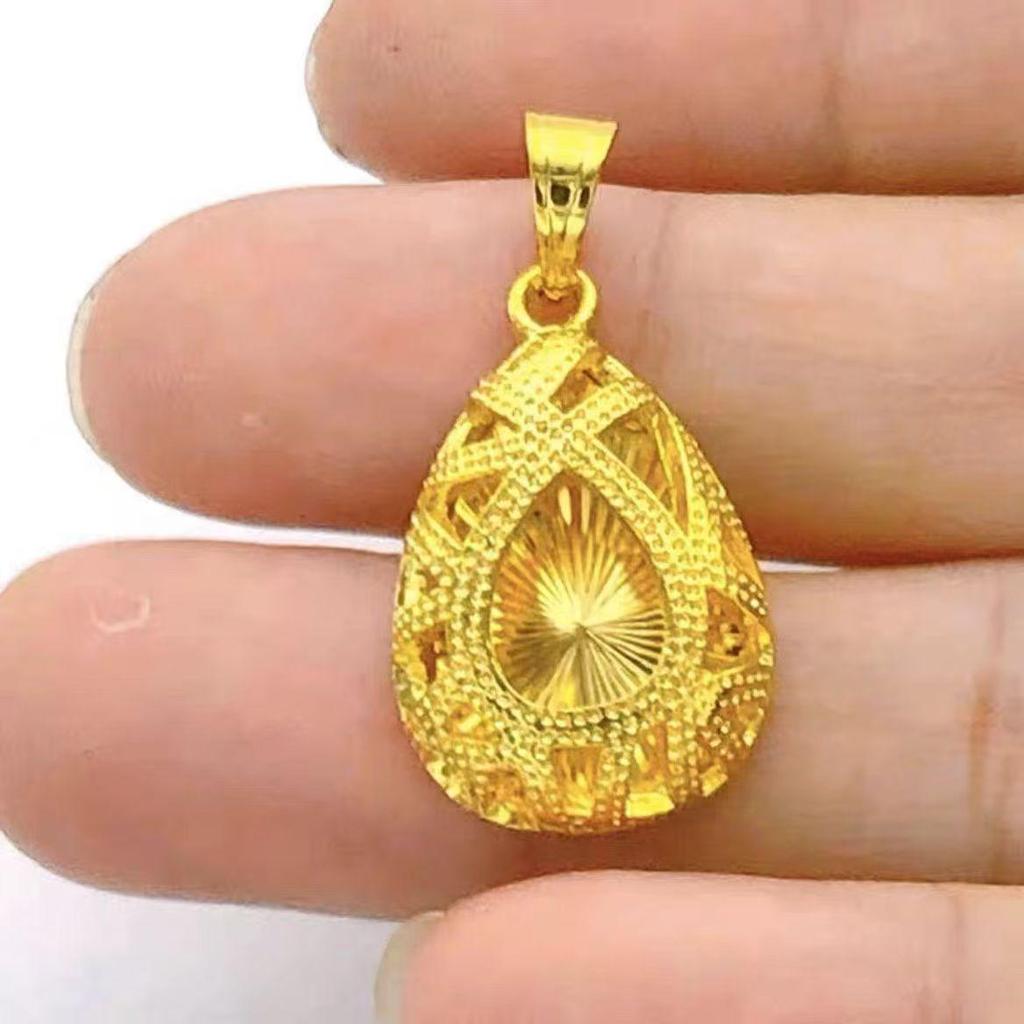 Hollow Water Drop Necklace: Authentic Vietnam Sand Gold, Sparkling Clavicle Chain Gift for Women & Elders.