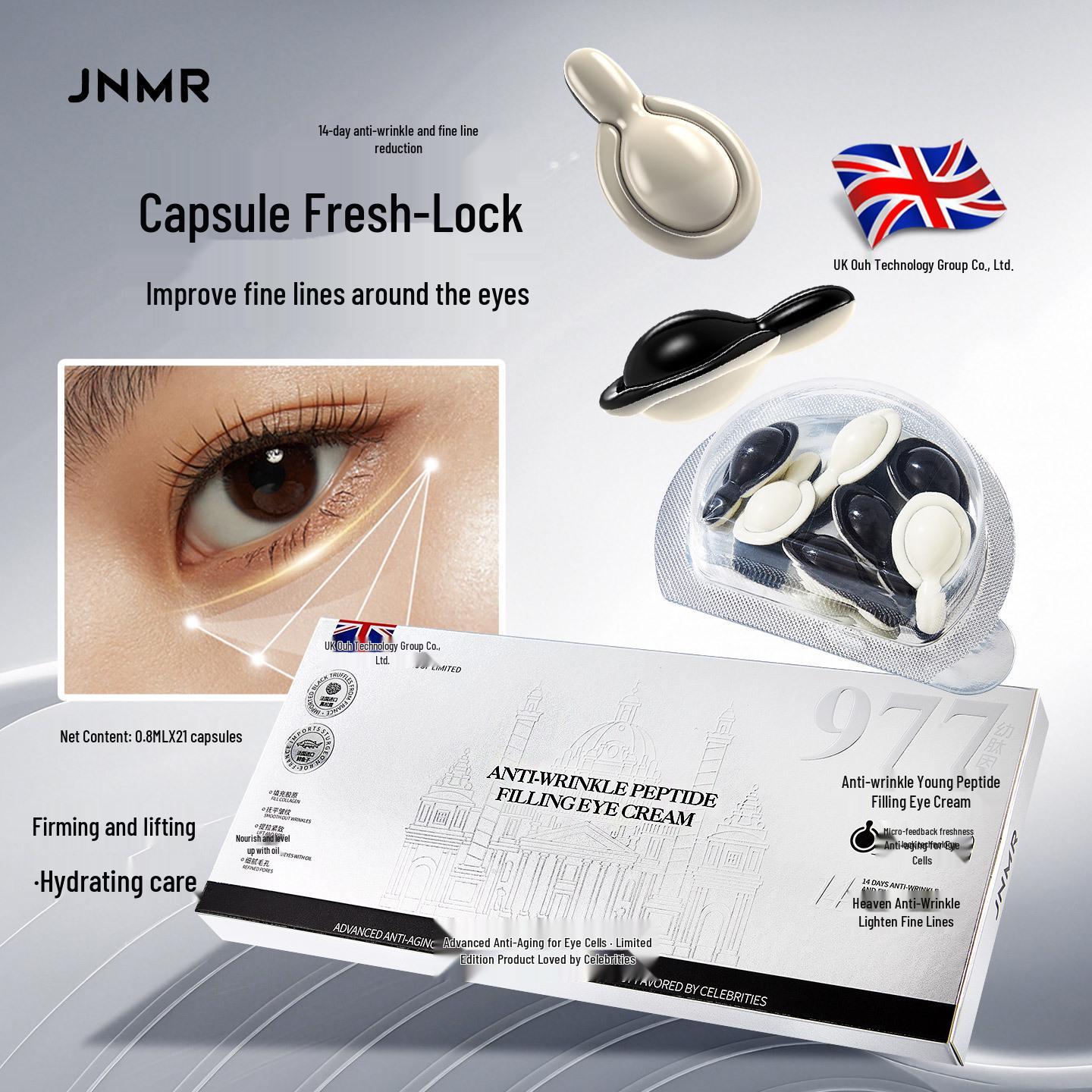 

JNMR 977 Youthful Eye Cream: Anti-wrinkle, firms, lifts, softens, smooths fine lines, lightweight, non-greasy formula.