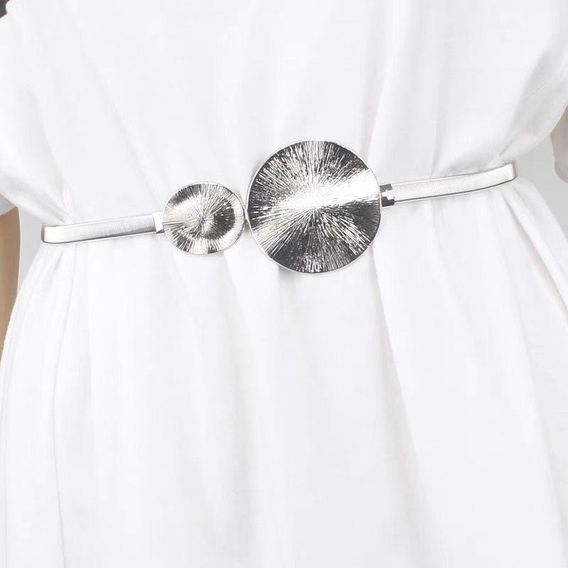 Stylish Rose Metallic Flower Accessory Elastic Waist Belt For Dresses Casual