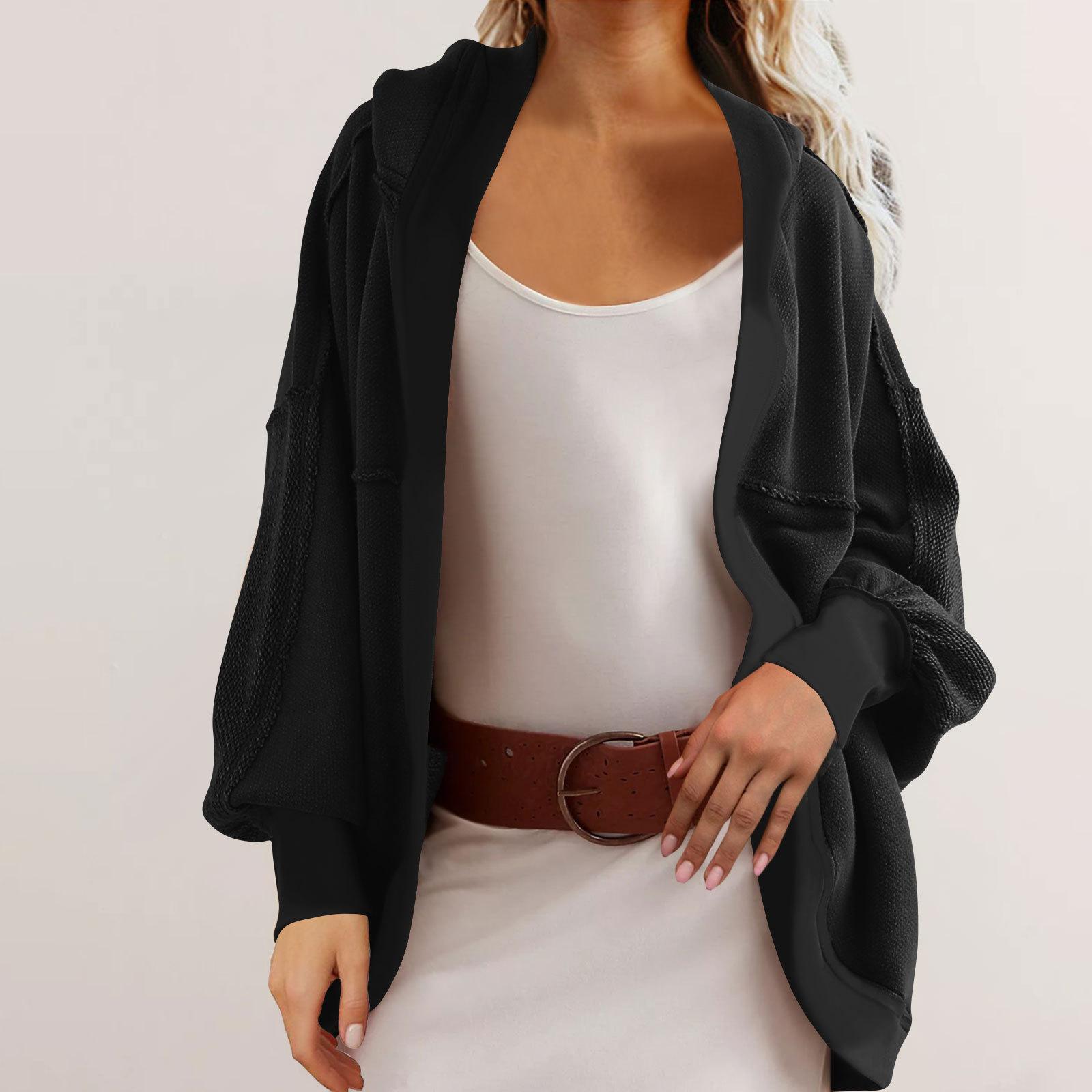 Women s Long Sleeve Loose Casual Cardigan Hooded Sweatshirt S чёрный