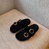 Retro belt buckle fluffy slippers women wear new thick bottom height increase one pedal lazy drag