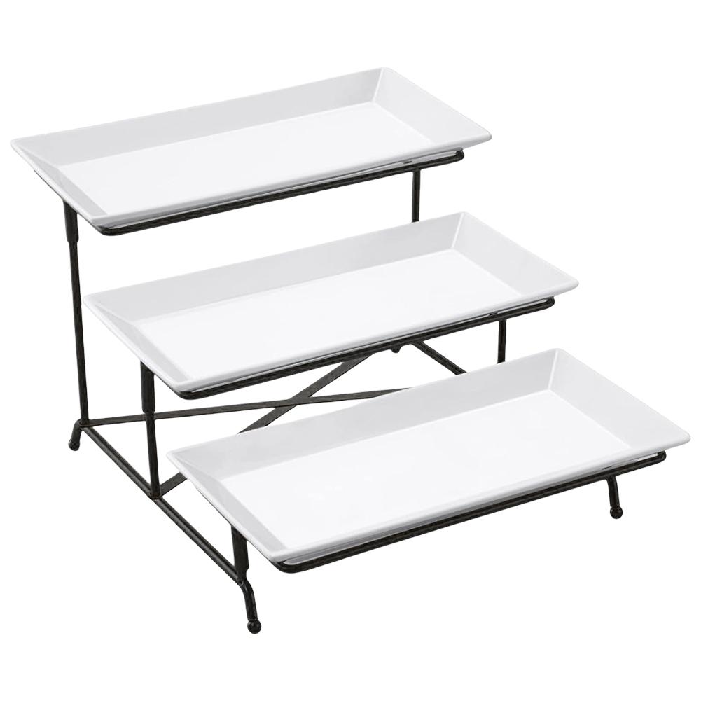 3 Tiers Rectangular Serving Tray Set with Rack Serving Dishes and Platters Display Serving Dishes for Fruit Food for Party