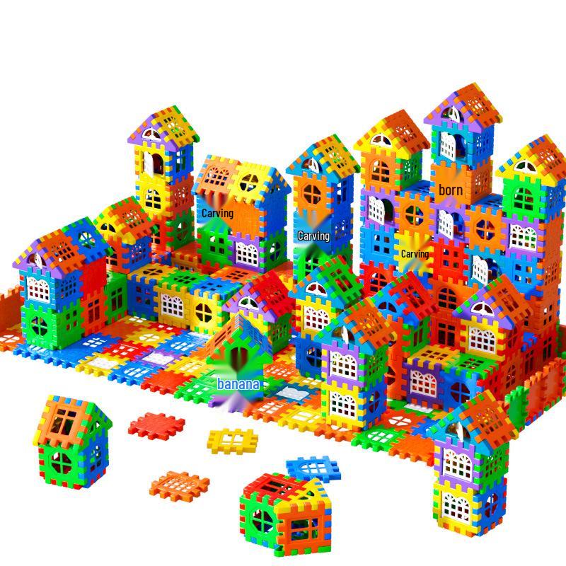 Children's Large Building Blocks Toy Set: Scenic House with Windows and Trees