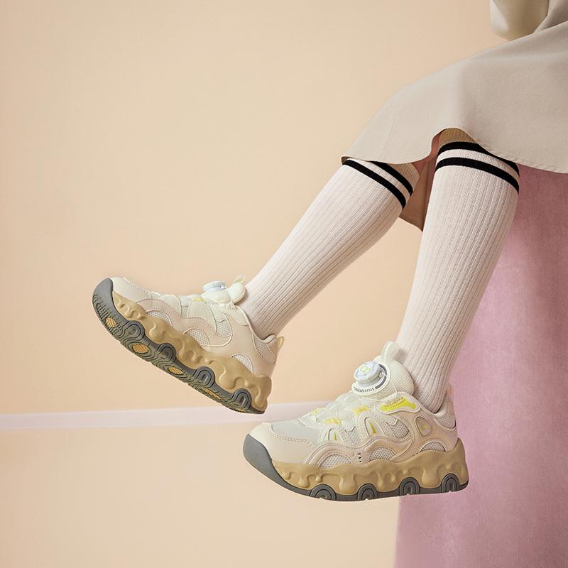 Anta Childrens Brownie Synthetic Leather Mesh Fashion Versatile Trendy Thick Sole Non-Slip Wear-Resistant Breathable Low-Top Casual Shoes A22538809