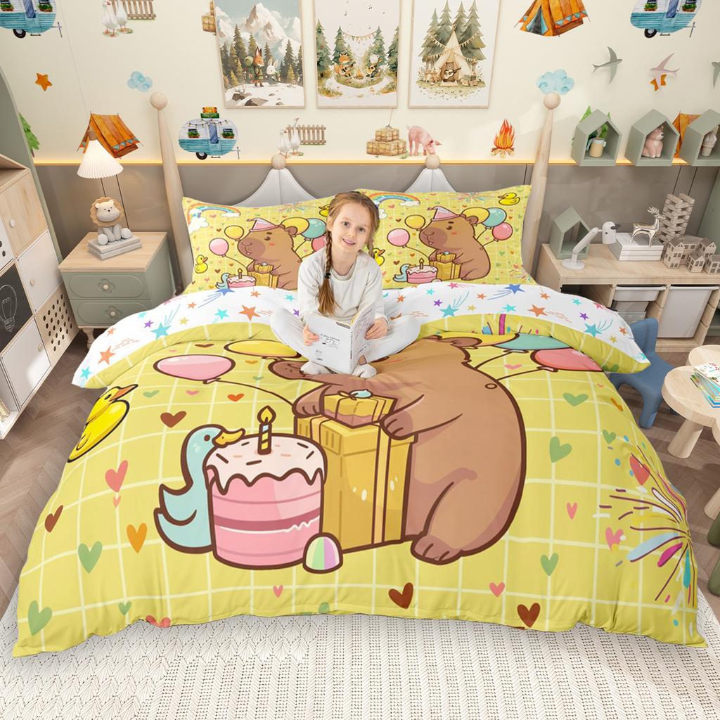 Homewish Cute Rodent Animal Duvet Cover Set 2Pcs/3Pcs For Kids Capybara Guinea Pig Bedding Kawaii Wildlife Quilt Cover Set