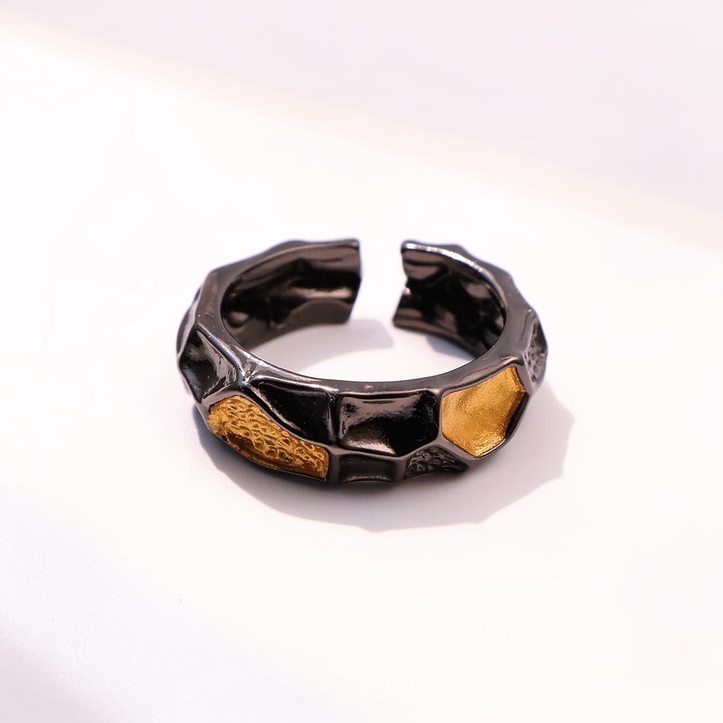 Retro “The Midas Touch" Adjustable Open Ring For Men Gothic Punk Edgy Silver-plated Copper  Black&Gold Color Accessories