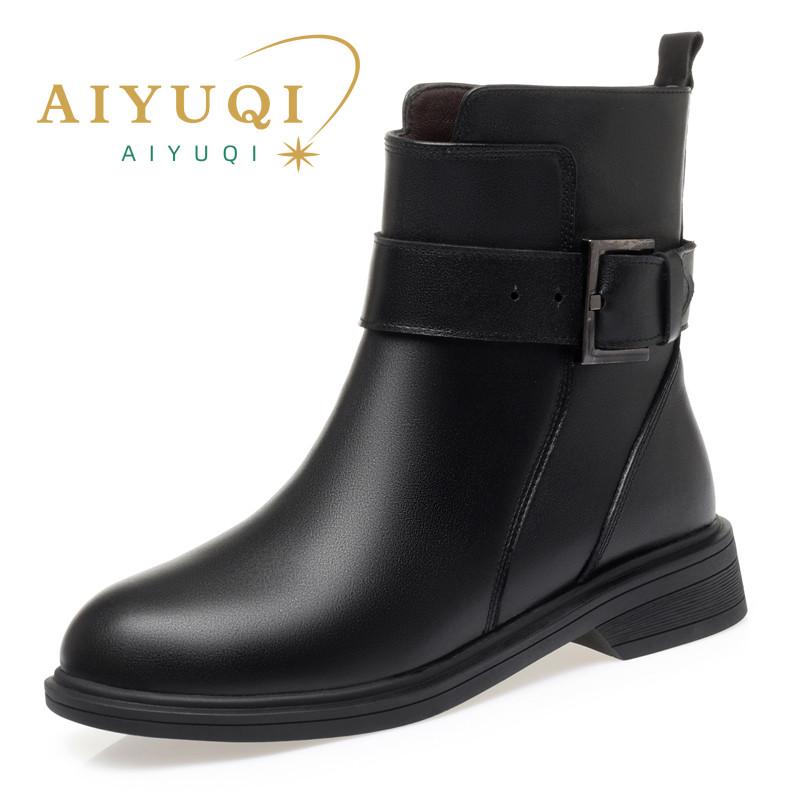 Fashion AIYUQI Women's Winter Boots 2025 New Genuine Leather Wool Warm Women's Short Boots Llarge Size 41 42 43 Women Motorcycle Boots