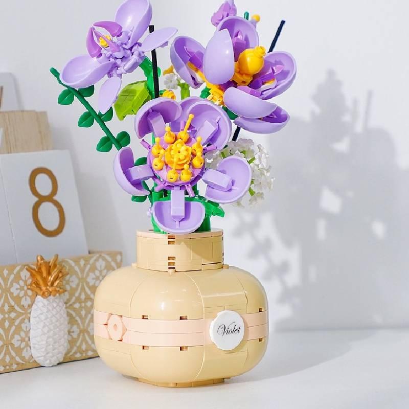 Mini Sunflower Rose Block Flower Bouquet In Vase Puzzle Toy Birthday Gift For Girls