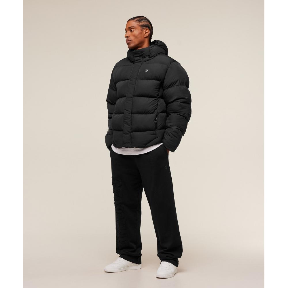 Gymshark Kapuzen-Pufferjacke Schwarz A3b4b Bb2j