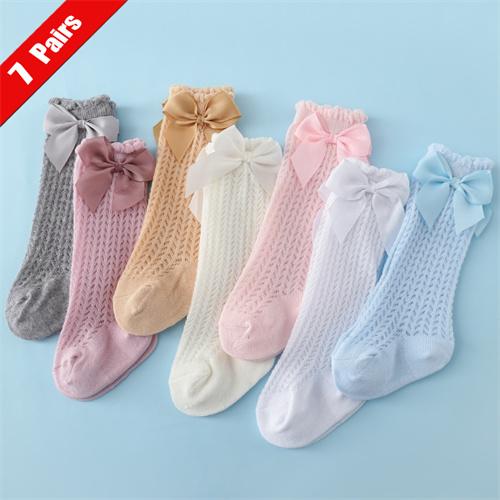 1/3/7Pairs Infant Long Socks for Baby Girls And Boys Bow Cotton Summer Mesh Thin Newborn Toddler Knee High Socks 0-2Years New