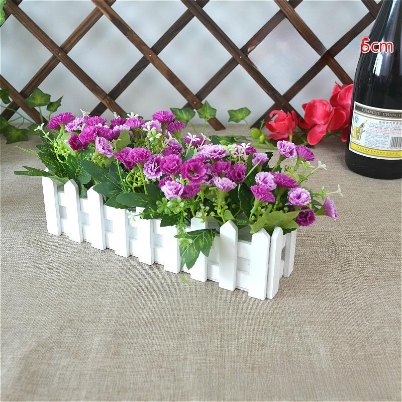 Artificial Flower Set: Wooden Fence & Small Potted Plants for Home Decoration