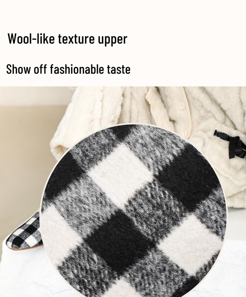 Women's Luxury Checkered Suede Fleece Slippers - Non-Slip Lightweight Tendon Sole