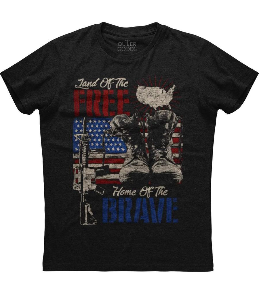 Mens American Flag Land Of The Free Home Patriotic Second Amendment T-Shirt USA
