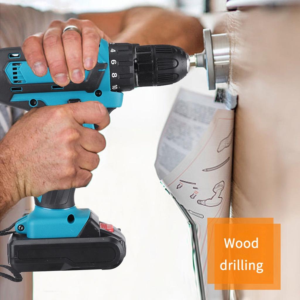 21V Cordless Electric Impact Drill Screwdriver 3 Functions Power Tools Lithium Battery Hand Drill with Box + Drill Bit Set