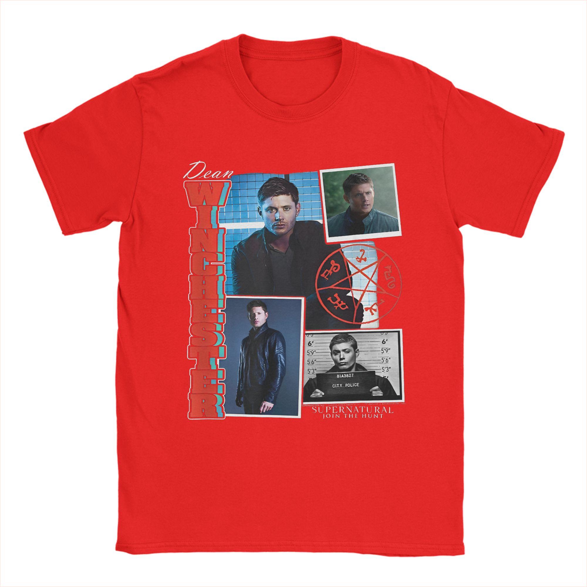 Сверхъестественное Коллаж с Дином Винчестером Футболки 100% Хлопок Одежда Винтажная Футболка с Коротким Рукавом и Круглым Вырезом Новое Поступление Футболка S