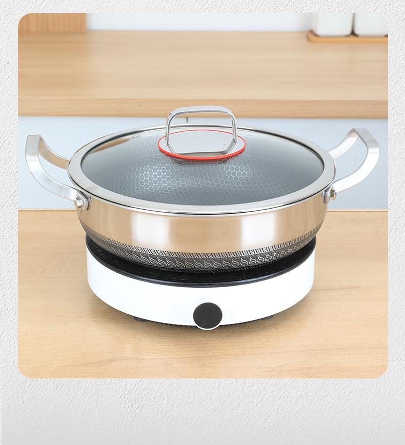 Deepened 316 Stainless Steel Non-Stick Double-Handle Pan for Pancakes - Compatible with Induction and Gas Cookers