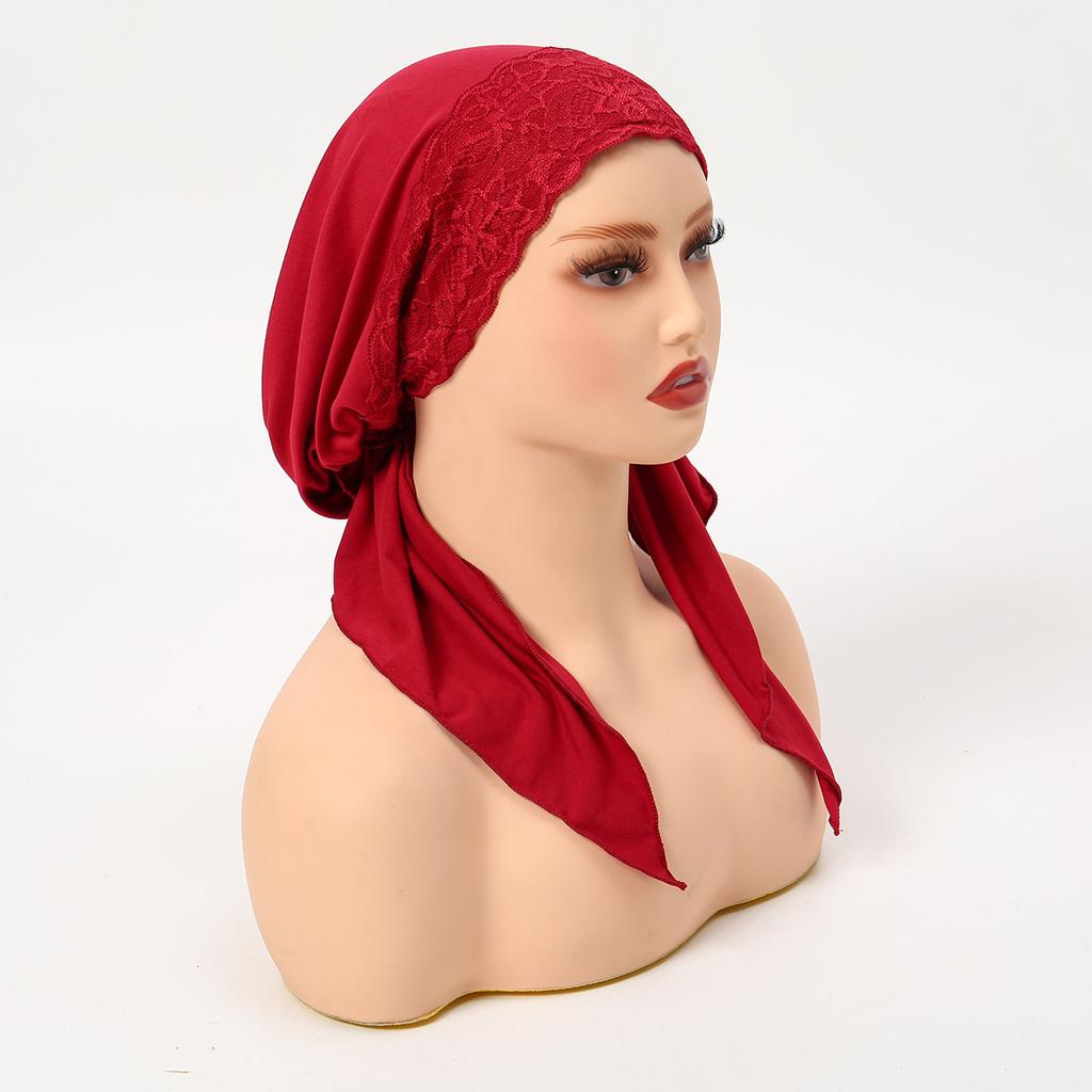 Solid Color Pre-Tied Hijab Wrap Head Scarf Muslim Turban Bonnet for Women Inner Hat Turbantes Cap