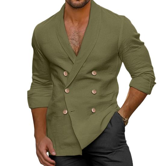 Koszula męska na lato i wiosnę, dekolt w serek, dwurzędowa, jednokolorowa, dopasowana, z mieszanki bawełny, z klapami, do biura, na co dzień