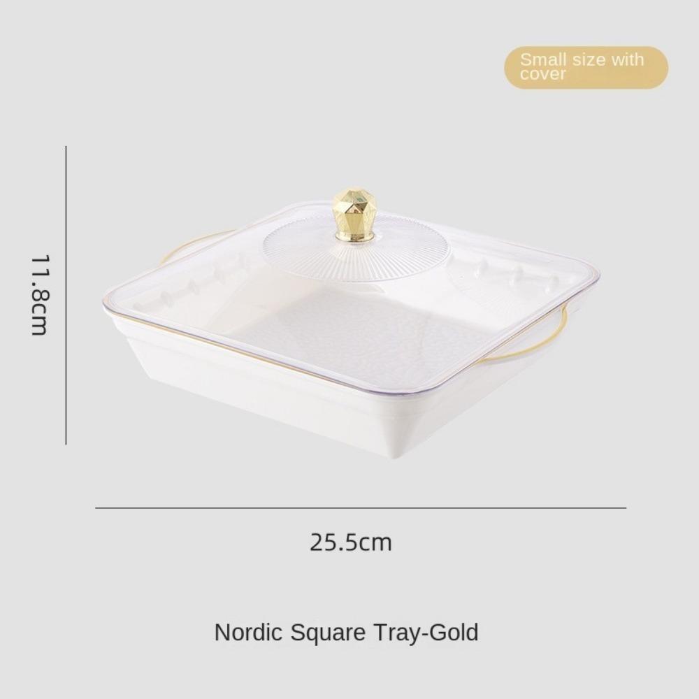 New Transparent Buffet Food Tray Large Capacity with Lid Fruit Plate Drop-proof Plastic Storage Box Desktop Storage