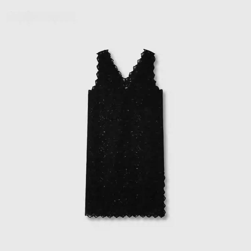 

Summer slack wear long vest cashew three-dimensional lace rice welt side split top L чорний