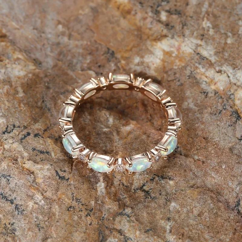 Fashion Bridal Oval Faux Opal Ring Women Luxury Exquisite Rose Gold Color Temperament Wedding Jewelry Accessories