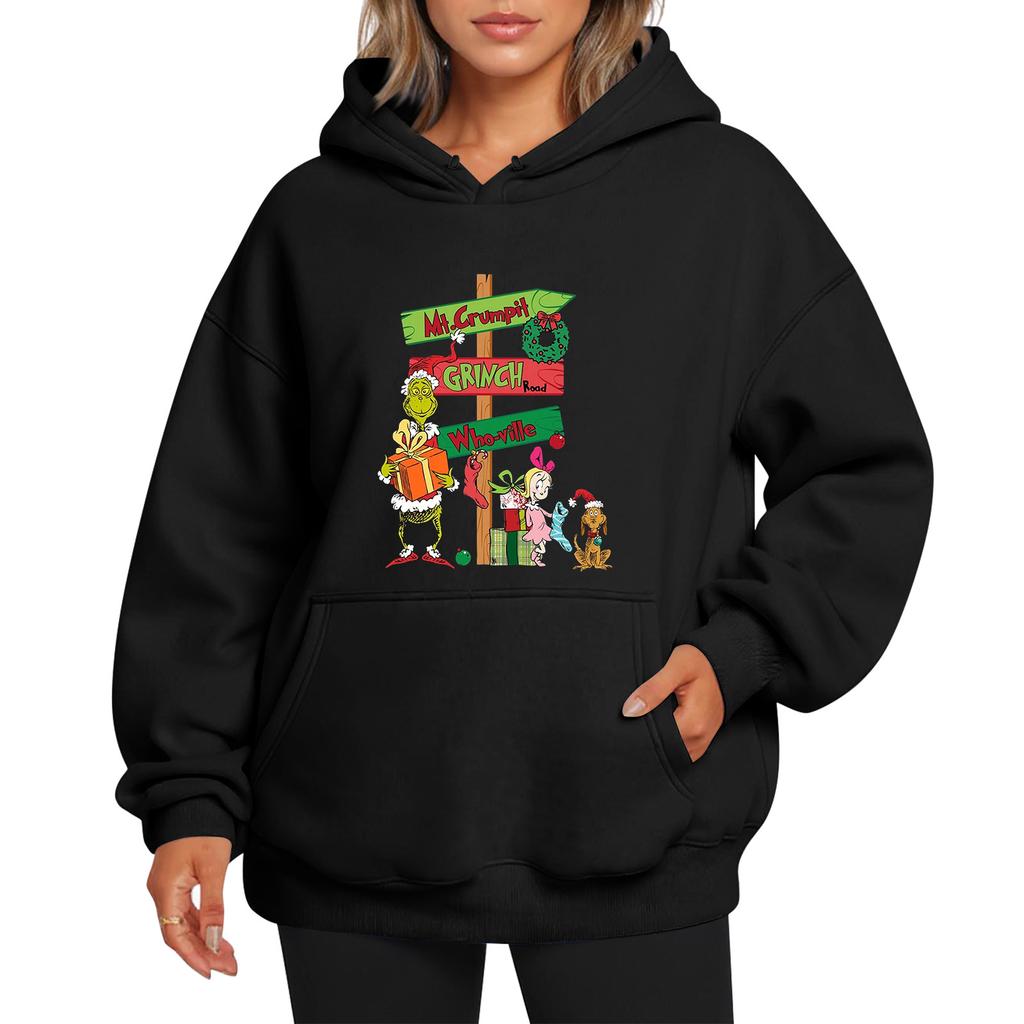 Ladies' Christmas Style Printed Hoodie With Wool And Pockets For Women
