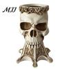 Retro Skull Ornament Gothic Vase, Spooky Resin Head Statue, Halloween Table Centerpiece Home Decor Flower Vessel for Shelf Mantel Decorative