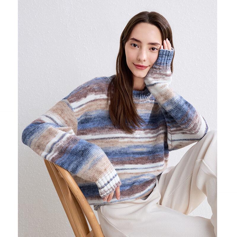 BETU Women's Autumn Tie-Dye Stripe Loose Knit Sweater