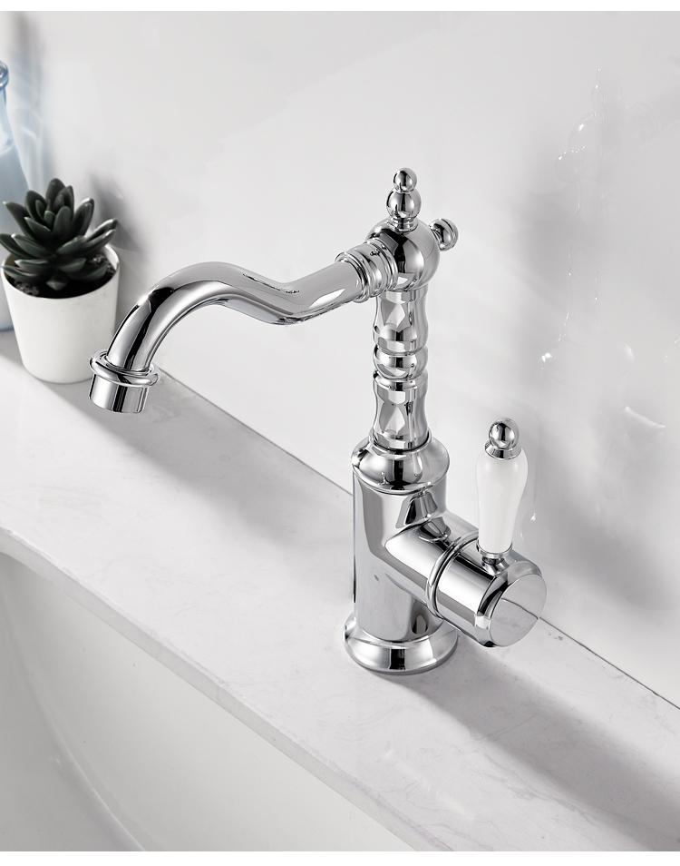 Brass French Vintage Faucet Aegean Ceramic Handle Single Hole Cold and Hot Washable Faucet Balcony Laundry Cabinet Faucet XR0188 (as the picture,Brass)