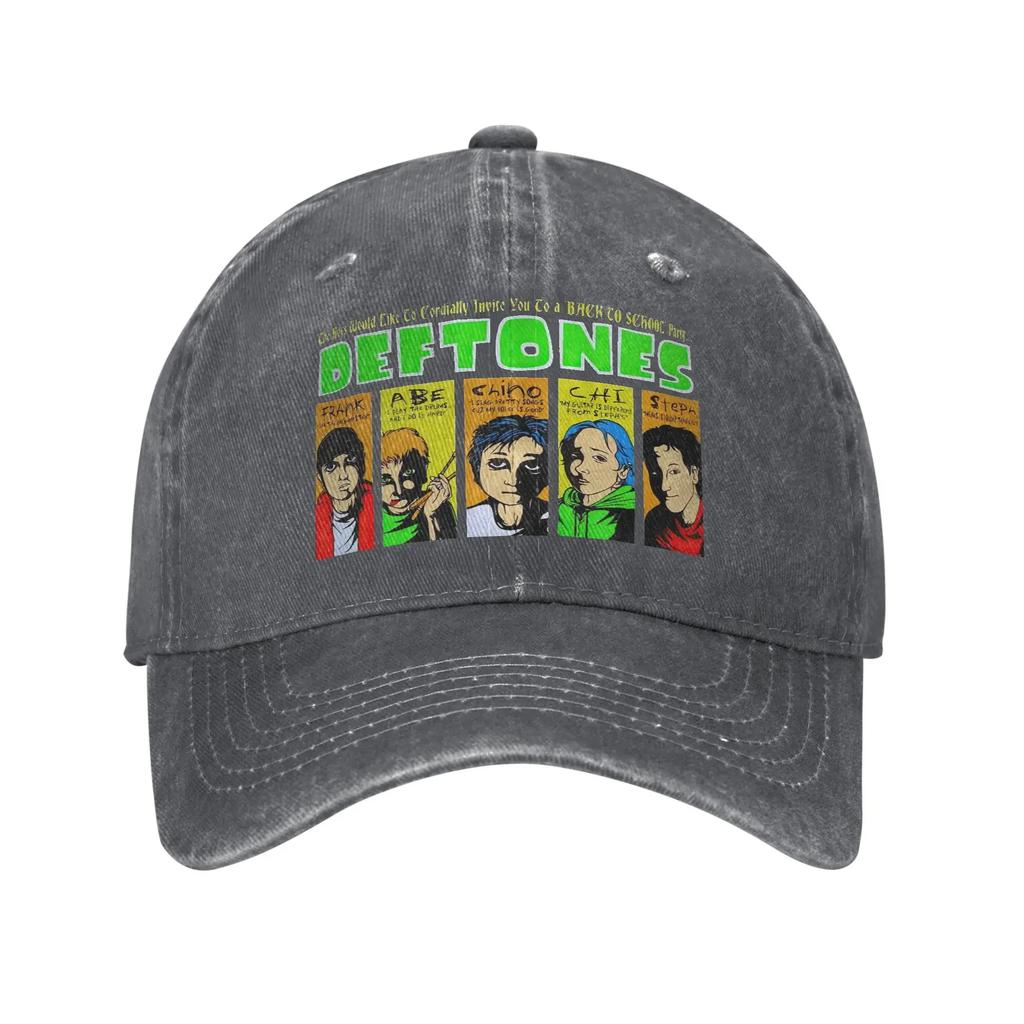 Deftone Band Members Men Women Baseball Cap Punk Hip Hop Distressed Denim Washed Caps Hat Retro Outdoor Adjustable Fit Sun Cap