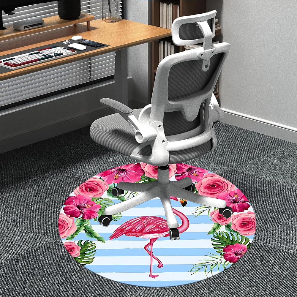 1pc Flamingo Tropical Flowers Chair Carpet for Office, Soft, Non-Slip Polyester Mat, Office, Living Room, Bedroom, Durable Polyester Yy251207094
